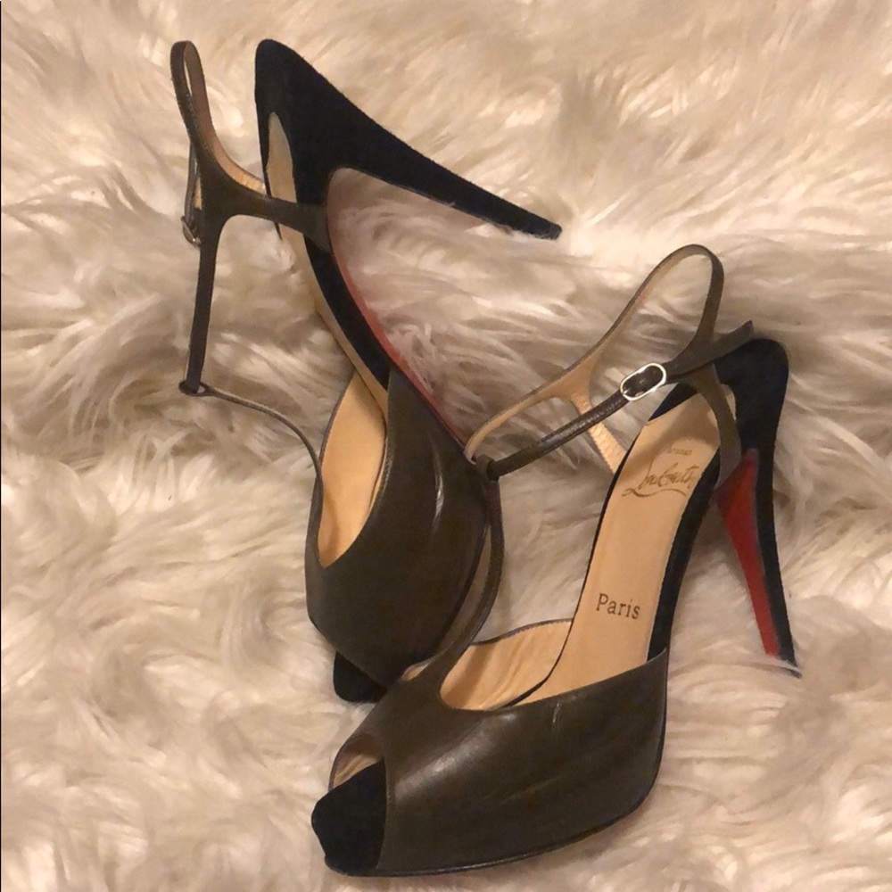 Olive green Christian Louboutin T-Strap Heels